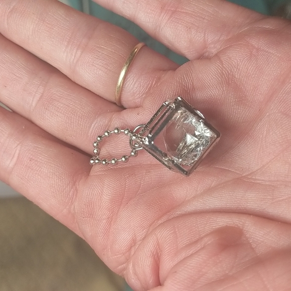 Silver Colored Box with Large Crystal on 18 Inch Chain - Picture 1 of 2